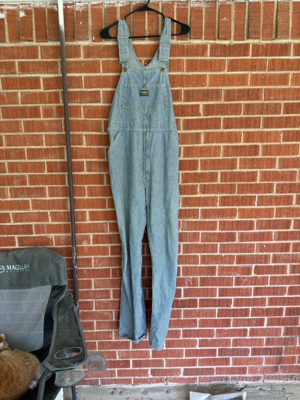 Vintage 80s Oshkosh blue and white striped adult overalls